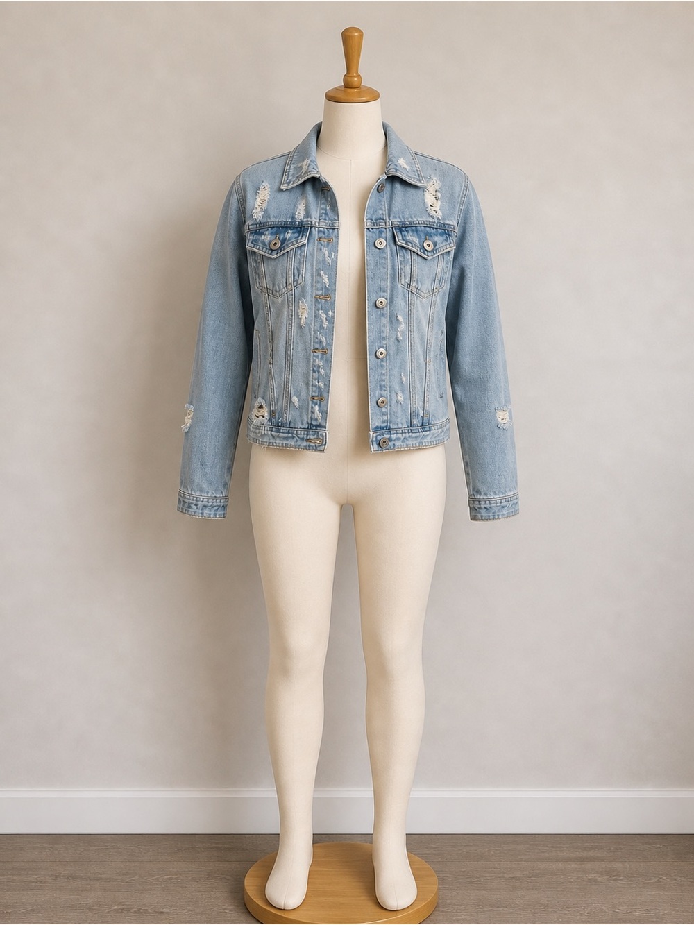 Light Blue Distressed Denim Jacket - Women's Jeans